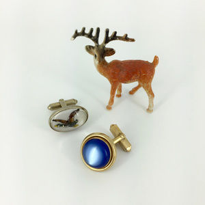 VINTAGE . CUFF LINKS . MISMATCHED . BLUE + DUCK